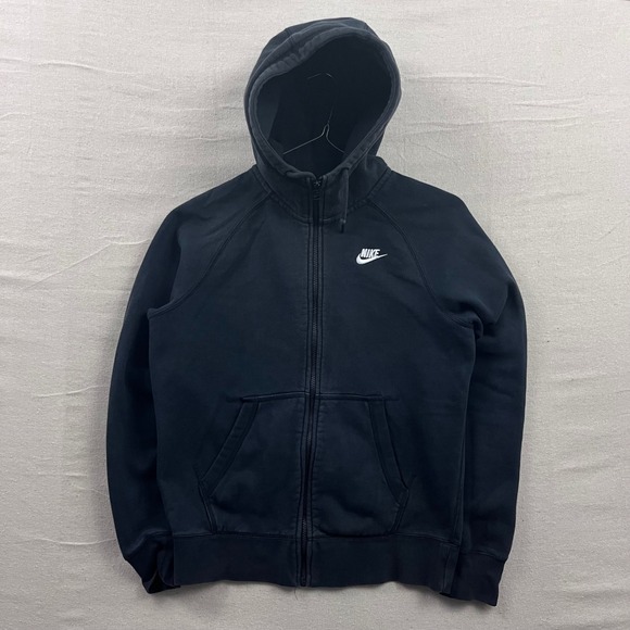 Nike Other - Nike Full Zip Hoodie Mens Medium Black Embroidered Logo Raglan Fleece Sweatshirt